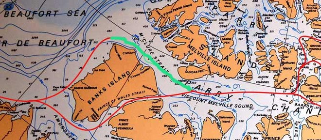 Belzebub II route - McClure Strait (in green). Never transited by a sailing boat before ©  SW